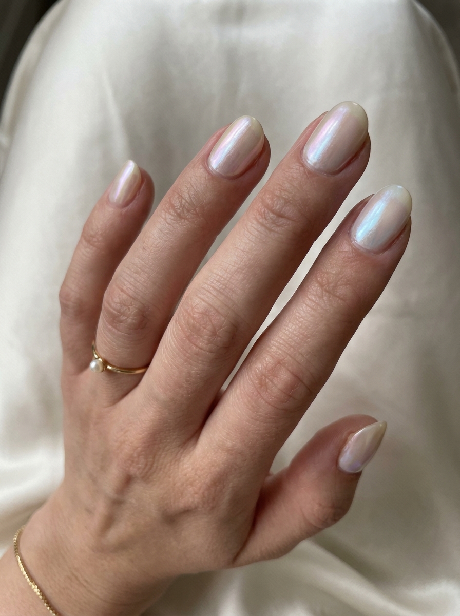 Perlmutt Opal Nägel mit cremigem Pearl-Schimmer